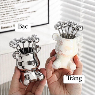 Bộ 6 dĩa ăn hoa quả kèm hộp đựng hình gấu Bearick sang trọng,Dĩa hoa quả mini