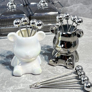 Bộ 6 dĩa ăn hoa quả kèm hộp đựng hình gấu Bearick sang trọng,Dĩa hoa quả mini