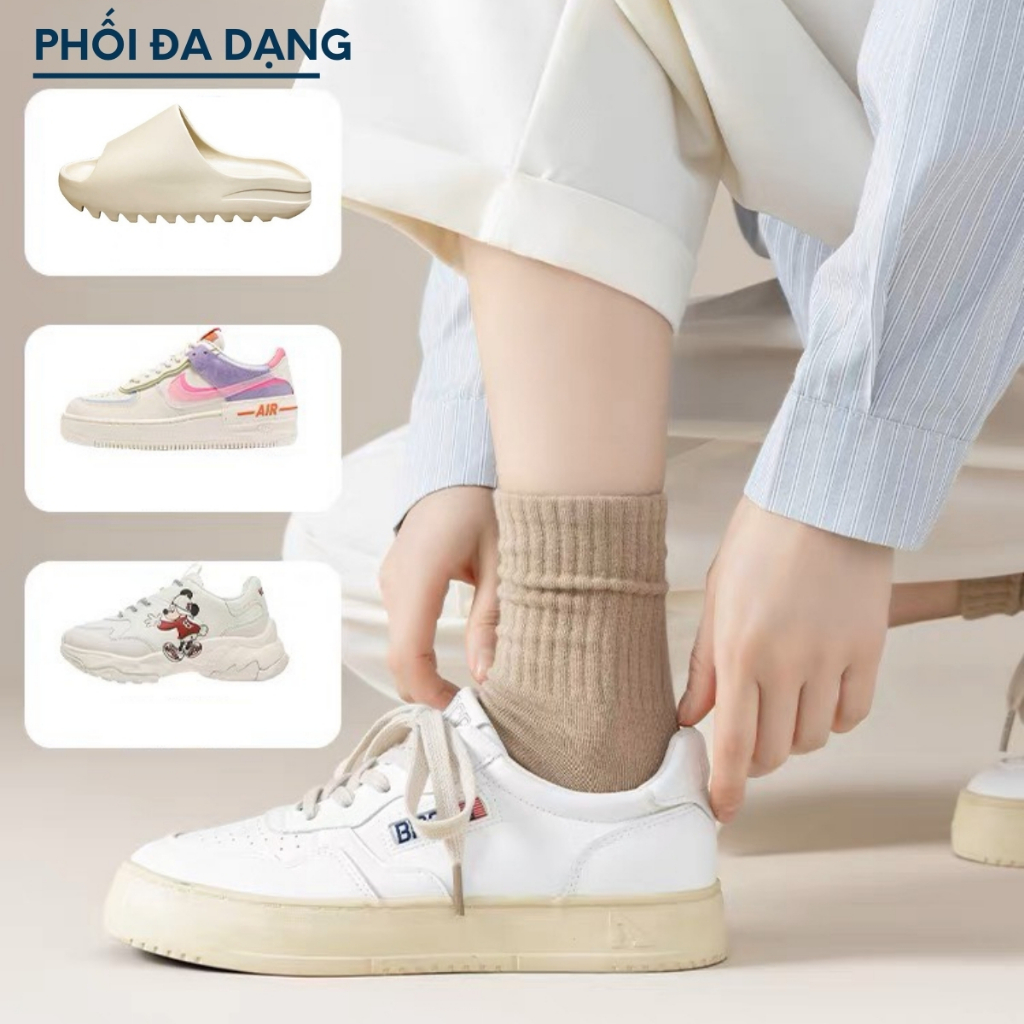 [SET 6] Tất cổ cao trơn trắng SOULLI STC04 vớ cổ cao nam nữ chất liệu vải Hàn mềm co giãn hút mồ hôi