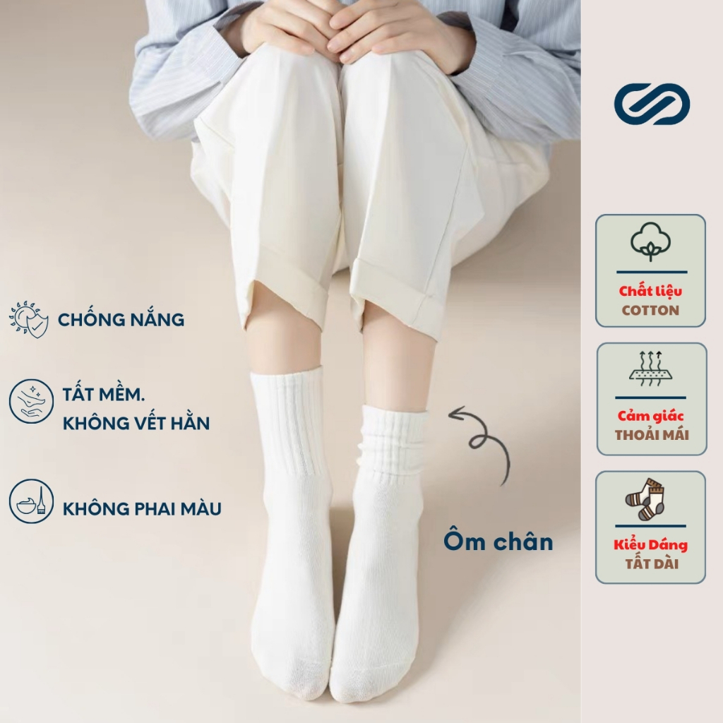 [SET 6] Tất cổ cao trơn trắng SOULLI STC04 vớ cổ cao nam nữ chất liệu vải Hàn mềm co giãn hút mồ hôi