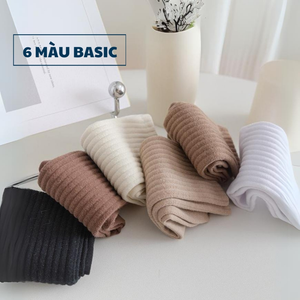 [SET 6] Tất cổ cao trơn trắng SOULLI STC04 vớ cổ cao nam nữ chất liệu vải Hàn mềm co giãn hút mồ hôi