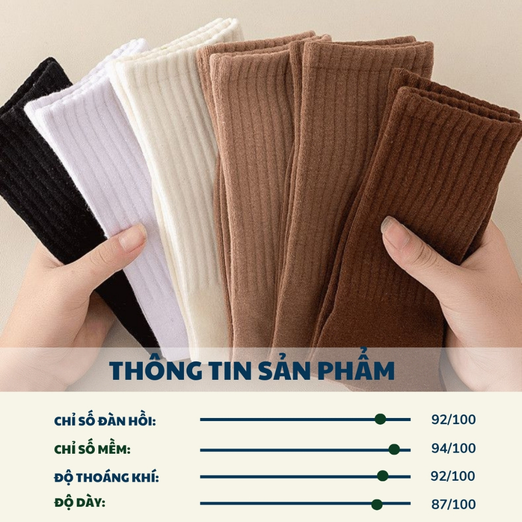 [SET 6] Tất cổ cao trơn trắng SOULLI STC04 vớ cổ cao nam nữ chất liệu vải Hàn mềm co giãn hút mồ hôi
