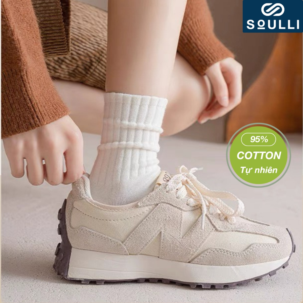 [SET 6] Tất cổ cao trơn trắng SOULLI STC04 vớ cổ cao nam nữ chất liệu vải Hàn mềm co giãn hút mồ hôi