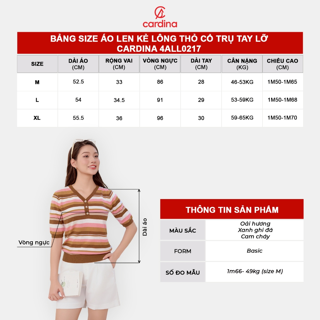 Ảnh Áo thun nữ CARDINA chất liệu len lông thỏ thiết kế cổ V màu sắc nổi bật hiện đại trẻ trung 4ALL02 4