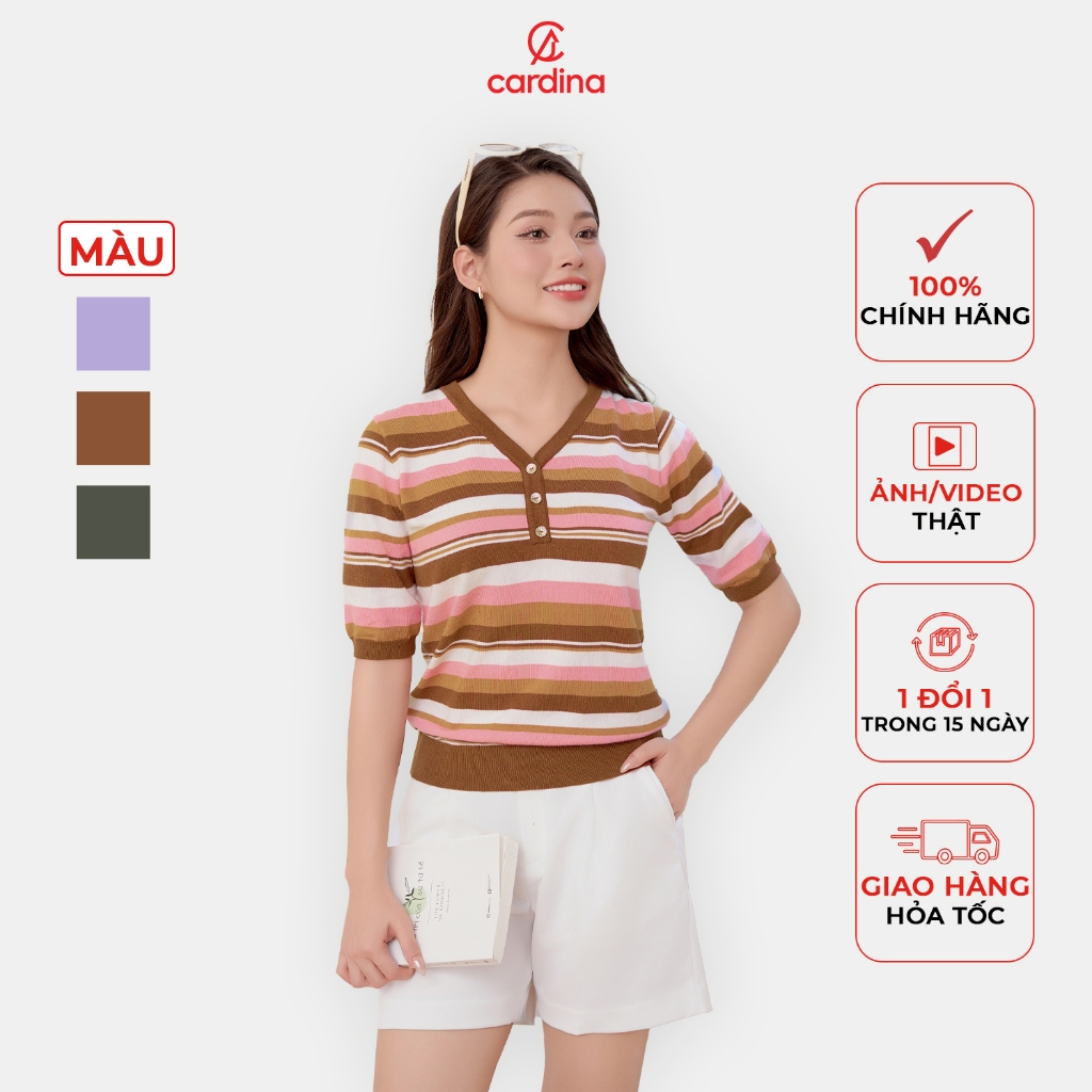 Ảnh Áo thun nữ CARDINA chất liệu len lông thỏ thiết kế cổ V màu sắc nổi bật hiện đại trẻ trung 4ALL02 1