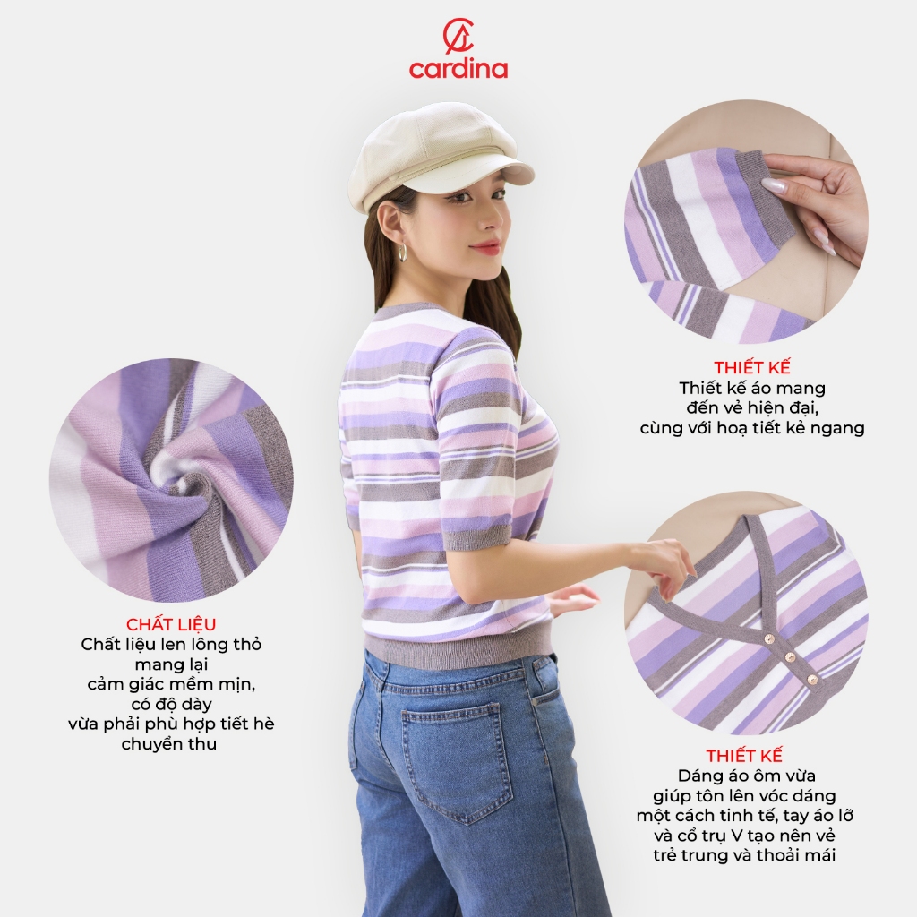 Ảnh Áo thun nữ CARDINA chất liệu len lông thỏ thiết kế cổ V màu sắc nổi bật hiện đại trẻ trung 4ALL02 2