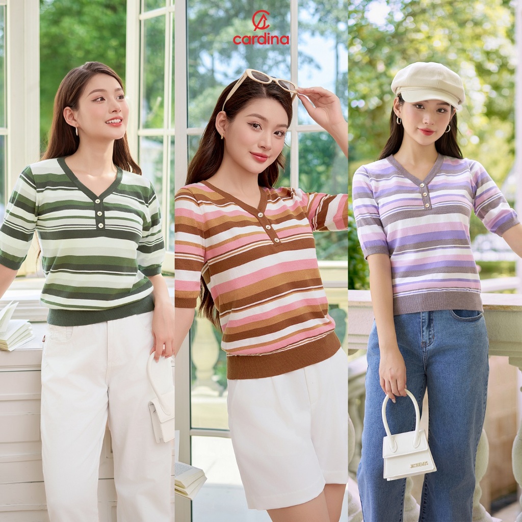 Ảnh Áo thun nữ CARDINA chất liệu len lông thỏ thiết kế cổ V màu sắc nổi bật hiện đại trẻ trung 4ALL02 3