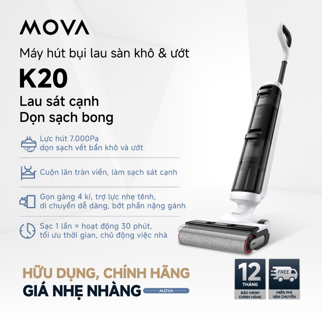 Ảnh Máy hút bụi lau nhà khô và ướt đa năng Mova K20/K20 Pro | Không dây | Lực hút 7000Pa- Hàng chính hãng - Bảo hành 12 thán 2