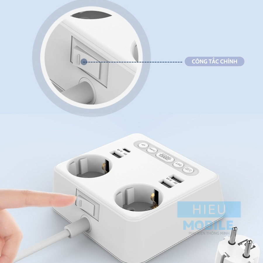 Trạm sạc mini ổ điện để bàn có đồng hồ LED báo thức, cổng sạc USB A và Type C (OG-169)