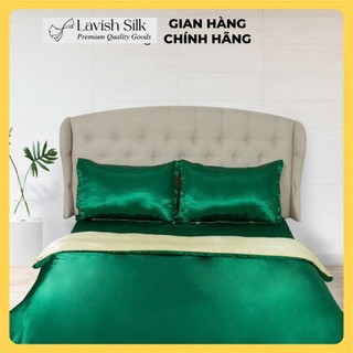 (New)Trọn Bộ Chăn Ga Gối Lụa LS Lavish Silk Cao Cấp Mát Lạnh Hàng Loại 1- Xanh Lá Mix Vàng Kem