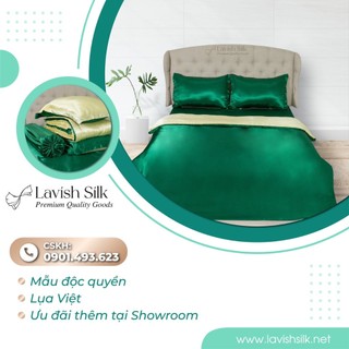 (New)Trọn Bộ Chăn Ga Gối Lụa LS Lavish Silk Cao Cấp Mát Lạnh Hàng Loại 1- Xanh Lá Mix Vàng Kem