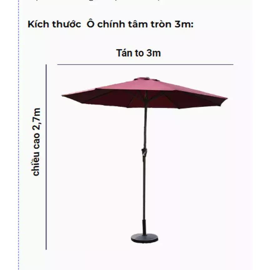 Ô Chính Tâm Tròn 3m - Nhập Khẩu Chính Hãng che nắng mưa, phù hợp với quán cafe, quán ăn, nhà cửa
