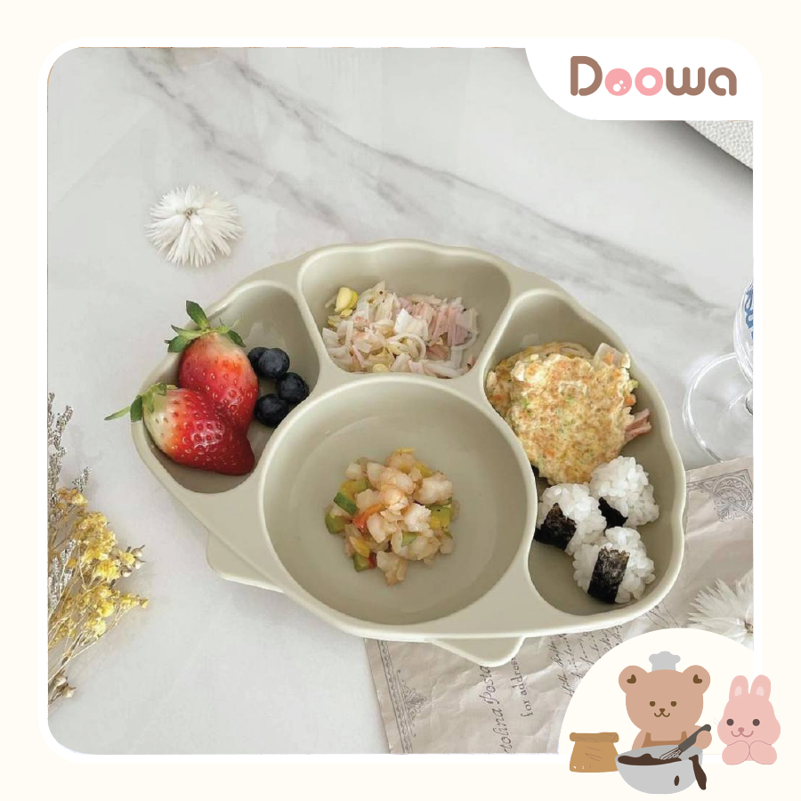 Khay Ăn Dặm Chống Lật Chia Ngăn Tiện Lợi TGM Silicone Seashell Suction Plate, nắp khay kiêm đĩa