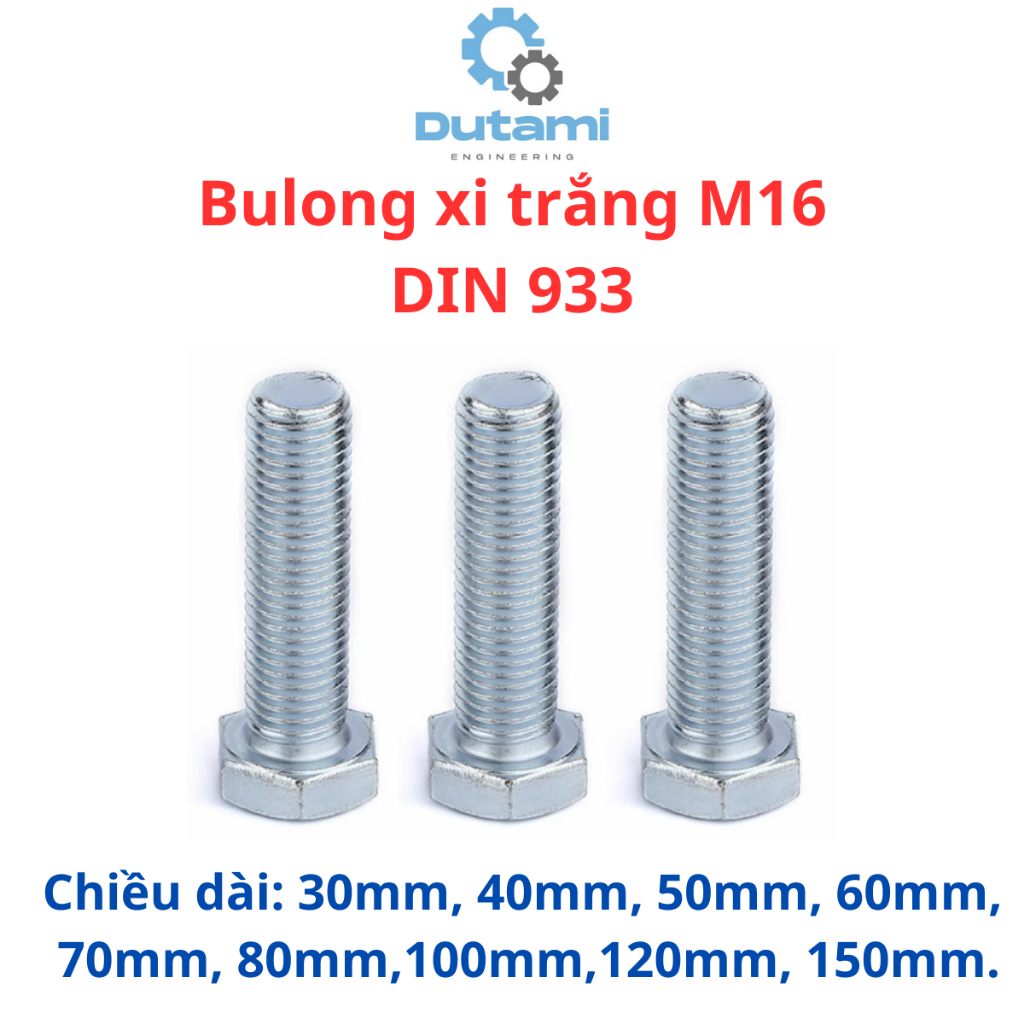 1 bộ bulong + tán xi trắng M16 đủ size 30mm - 150mm. Bulong xi trắng 16 ...