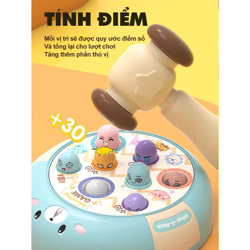 Đồ chơi Đập Chuột Hình Gấu Xoay 360 Độ Tặng 2 Búa Có Đèn Có Nhạc Đập Thỏ Dễ Thương - Đồ Chơi Cho Bé PUKAPI