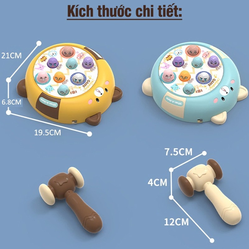 Đồ chơi Đập Chuột Hình Gấu Xoay 360 Độ Tặng 2 Búa Có Đèn Có Nhạc Đập Thỏ Dễ Thương - Đồ Chơi Cho Bé PUKAPI