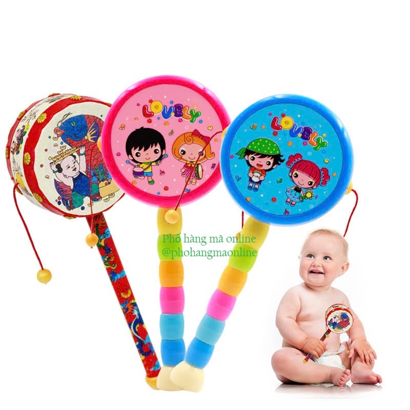 Đồ chơi trống lắc, trống lục lạc hình BÉ GÁI, BÉ TRAI cho trẻ chơi TRUNG THU / Đồ chơi dân gian