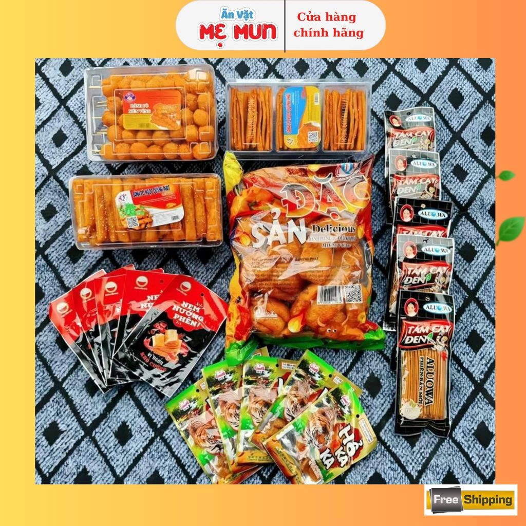 COMBO Đồ Ăn Vặt 4 Món: 4 Bánh Pò Siêu Ngon, 5 Gói Tăm Cay Đen, 5 Gói Nem Nướng Phên, 5 Gói Hổ KaKa Ăn Vặt Thích Mê