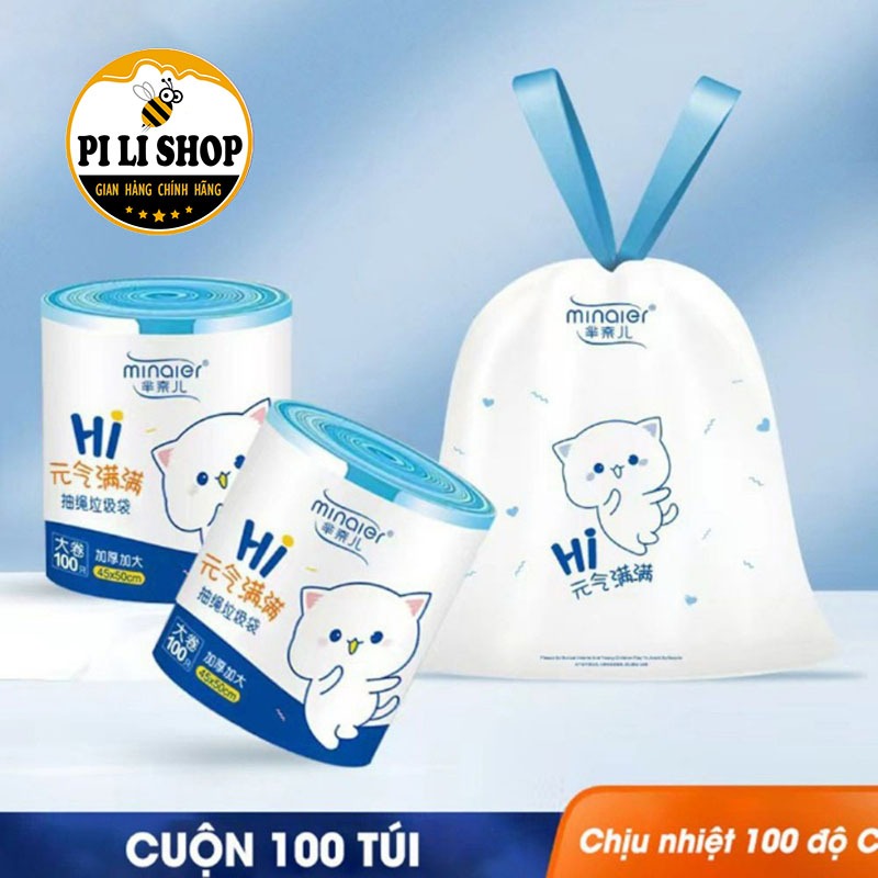 Cuộn 100 Túi Rác Tự Phân Hủy Minaier Chất Liệu PE Có Dây Rút, Túi Đựng ...