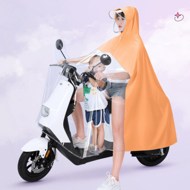 Áo mưa trong suốt che phủ toàn thân cho mẹ và bé kèm kính chắn mưa, vải dù siêu nhẹ chống thấm tốt ( Chính Hãng )