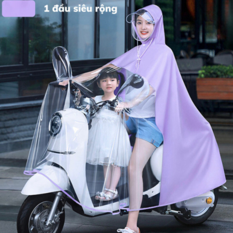 Áo mưa trong suốt che phủ toàn thân cho mẹ và bé kèm kính chắn mưa, vải dù siêu nhẹ chống thấm tốt ( Chính Hãng )