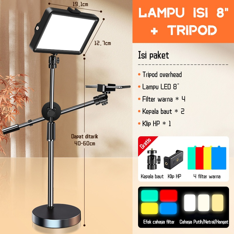 Đèn Livestream vuông Led Andoer 8 inch 4 màu thay đổi ánh sáng kép cho chụp ảnh quay video kèm chân