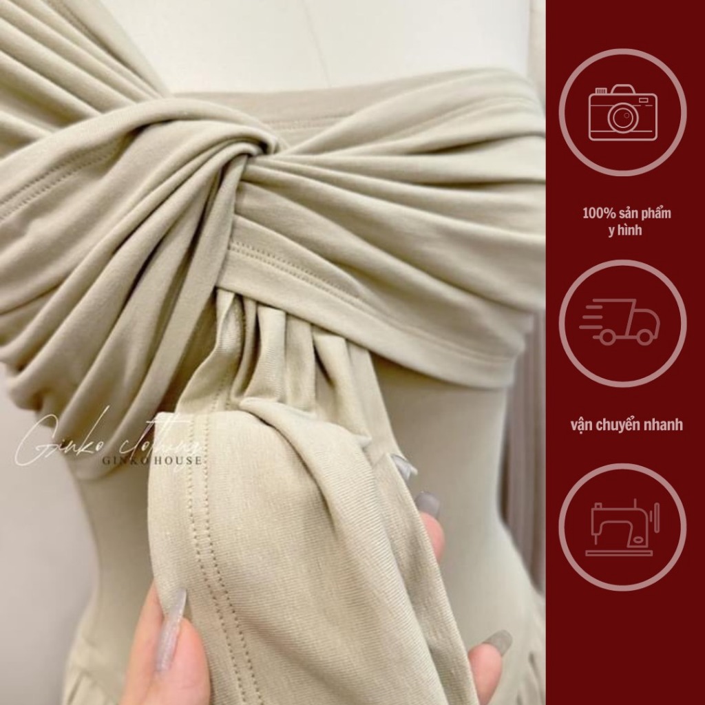 GINKO CLOTHING_Váy nữ thần lệch vai tôn dáng, tà bay nhẹ nhàng dáng thanh tao_V2407