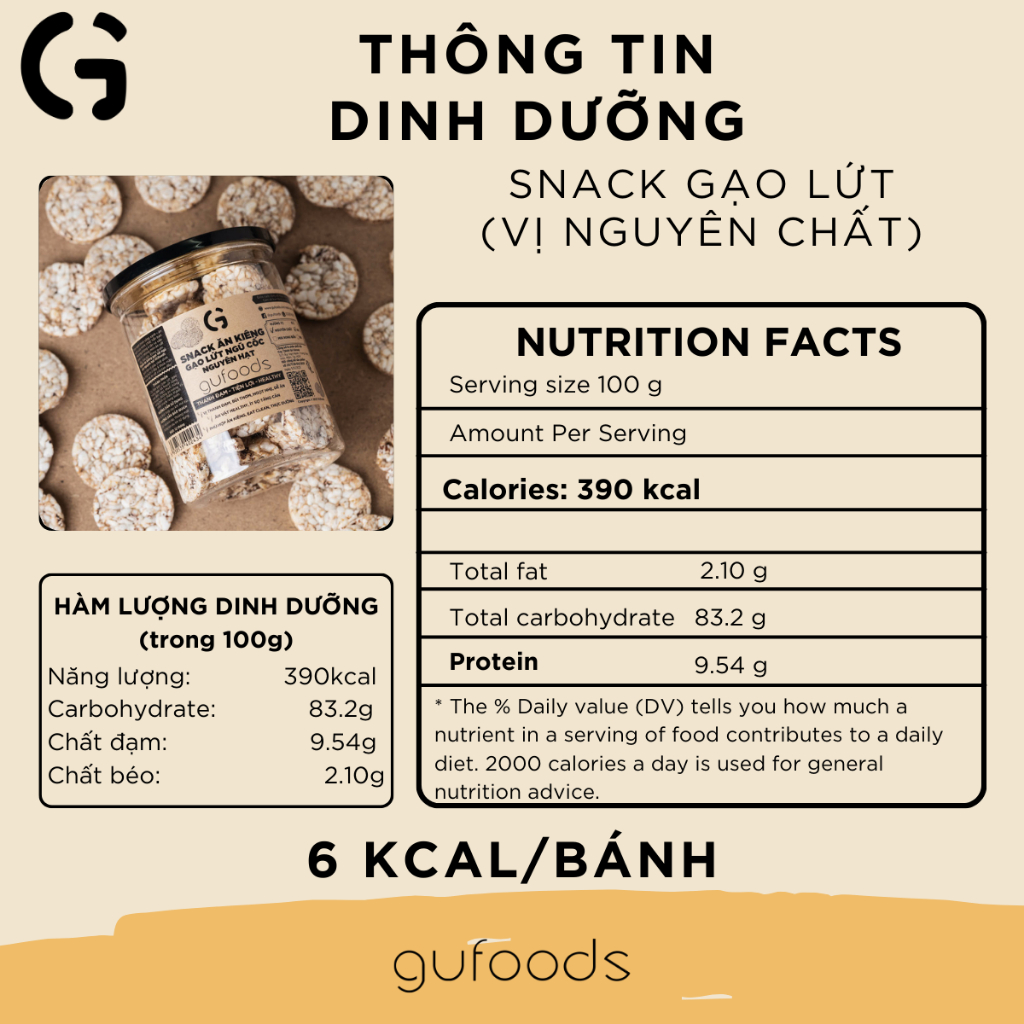 Ảnh Snack gạo lứt ngũ cốc nguyên hạt GUfoods (80g) - Không đường, Không chiên dầu, Thanh đạm, Lành mạnh, Eat clean, Healthy 1