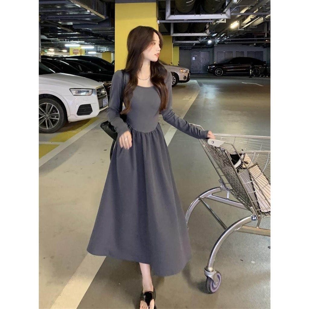 Đầm váy nữ xòe chữ A dáng dài tay thu đông cổ vuông nhún ly xòe chiết eo (CÓ BIG SIZE) MT33 SP03