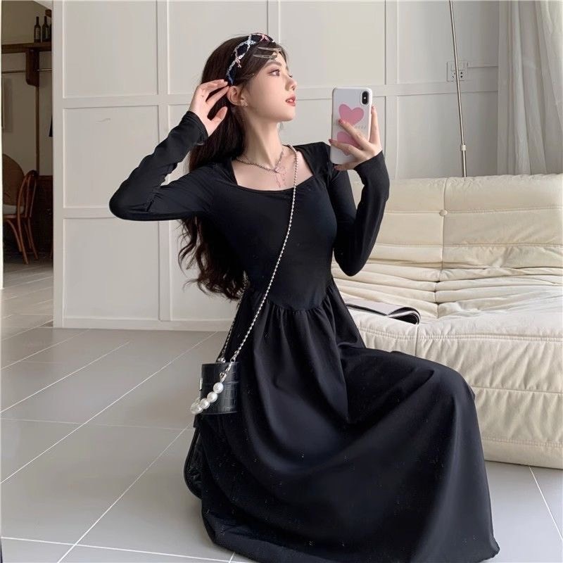 Đầm váy nữ xòe chữ A dáng dài tay thu đông cổ vuông nhún ly xòe chiết eo (CÓ BIG SIZE) MT33 SP03