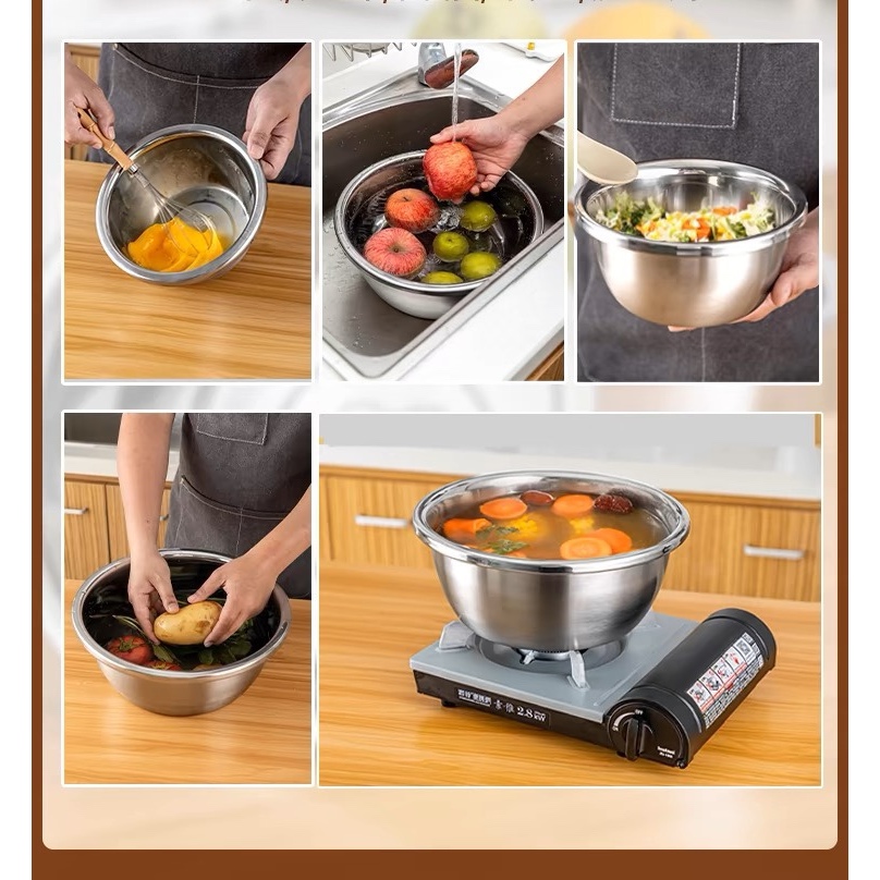 Bộ 5 Thau Rổ Inox Cao Cấp Đủ Size Chậu Inox Rửa Đựng Đa Năng, Luôn Sáng Bóng Đa Dạng Kích Thước Tiện Lợi