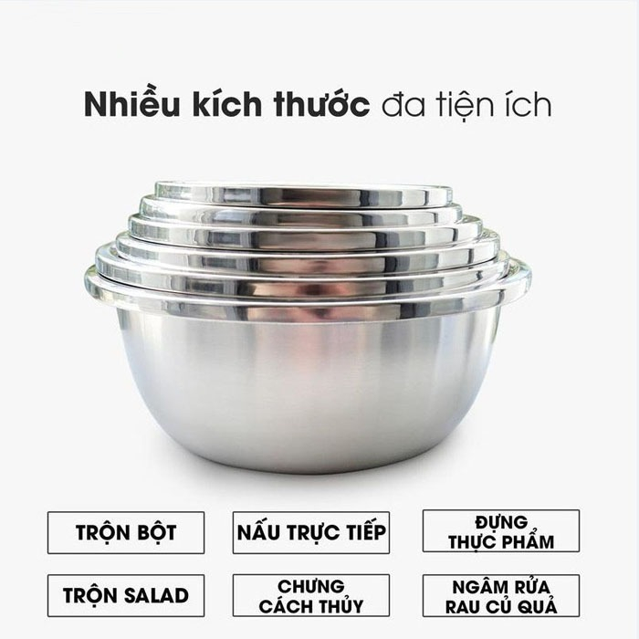 Bộ 5 Thau Rổ Inox Cao Cấp Đủ Size Chậu Inox Rửa Đựng Đa Năng, Luôn Sáng Bóng Đa Dạng Kích Thước Tiện Lợi