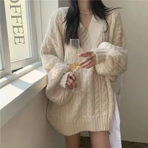 Áo len nữ cổ V tay bồng dáng dài basic nhiều màu form rộng hottrend Hàn Quốc (CÓ BIG SIZE) MT33 SP55