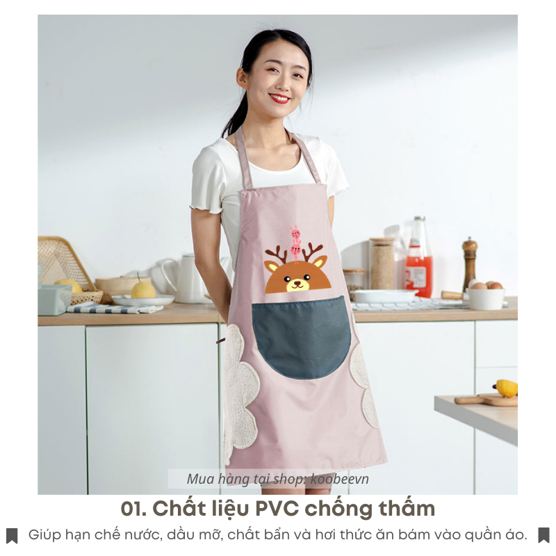 Tạp Dề Chống Nước PVC KOOBEE – Có Túi & Khăn Lau Tay, Đai Yếm Điều Chỉnh, Chống Bẩn Hiệu Quả | CSNC23