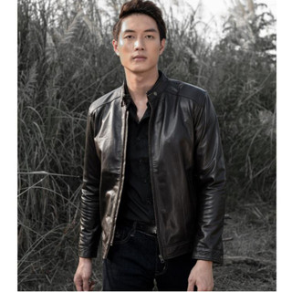 Áo khoác da nam, áo da thật cao cấp Racer Jacket Da Bò Khuy Cổ Fttleather - AD202B