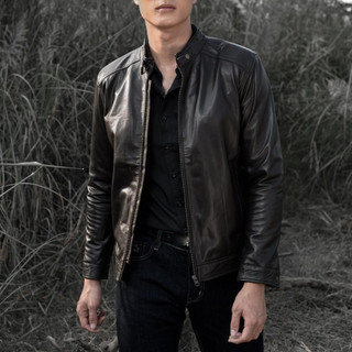 Áo khoác da nam, áo da thật cao cấp Racer Jacket Da Bò Khuy Cổ Fttleather - AD202B