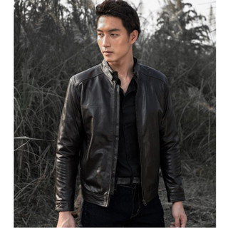 Áo khoác da nam, áo da thật cao cấp Racer Jacket Da Bò Khuy Cổ Fttleather - AD202B