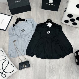 Set Bộ Đồ Nữ 3 Món Miumiu Áo Yếm Vạt Chéo Kèm Áo Khoác Dài Tay Mix Chân Váy Xòe Freesize