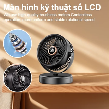 Quạt có màn hình hiển thị nguồn, quạt bàn siêu bền, quạt sạc, quạt kẹp bàn mini, quạt pin 24000mAh quạt điện 720 độ