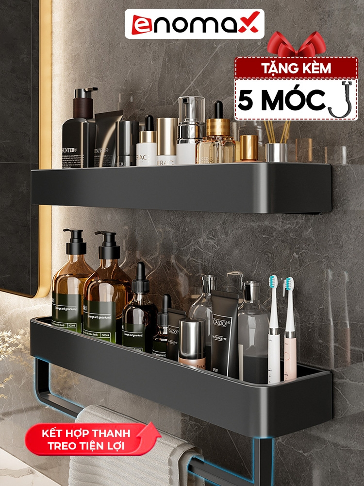 Ảnh Kệ nhà tắm Enomax dán tường đựng đồ đa năng, chất liệu Nhôm hàng không cao cấp, bảo hành 10 năm (0113) 1