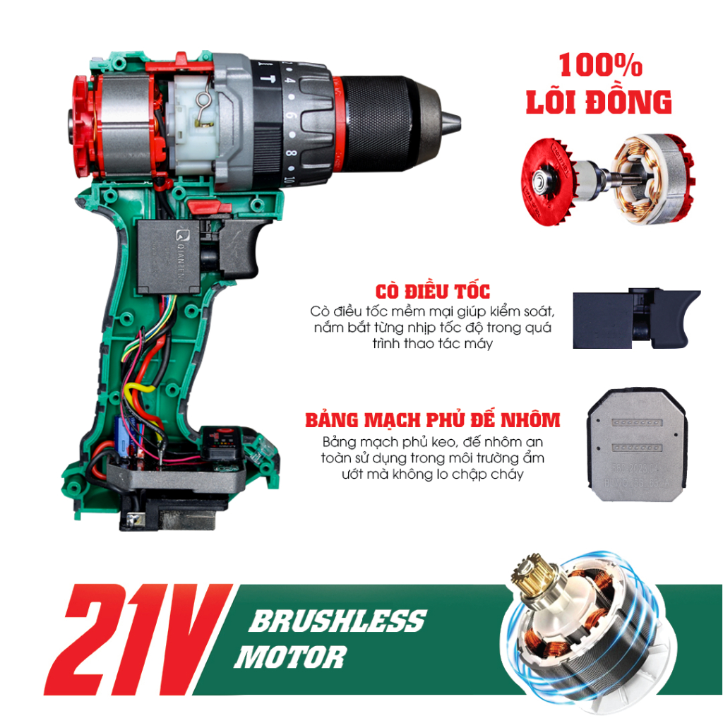 Máy Khoan Workfix WF-ID13100AK Anti KickBack 13mm Lực Siết 100Nm 3 Chức Năng Khoan Không Chổi Than