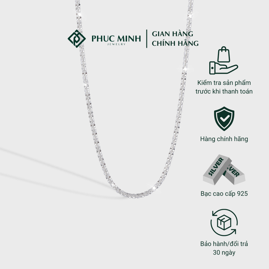 Dây chuyền Nam PMJ Vòng cổ bạc cá tính dây xù bắt ánh sáng lấp lánh PMJ0079-55 Phúc Minh Jewelry