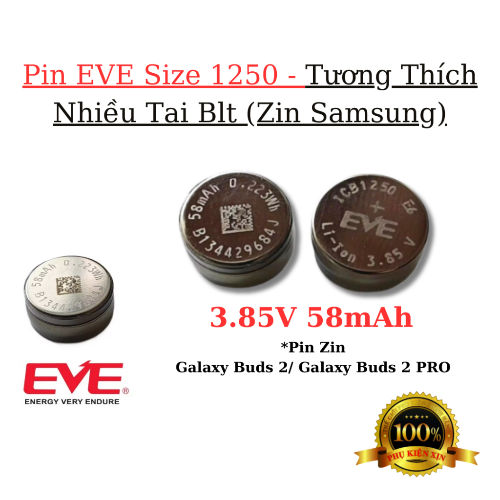 Pin Tai Nghe Blt Size 1250 EVE - Pin Zin Samsung Bud ( Tương Thích Nhiều Loại Tai Nghe,..) Hàng Zin Chuẩn