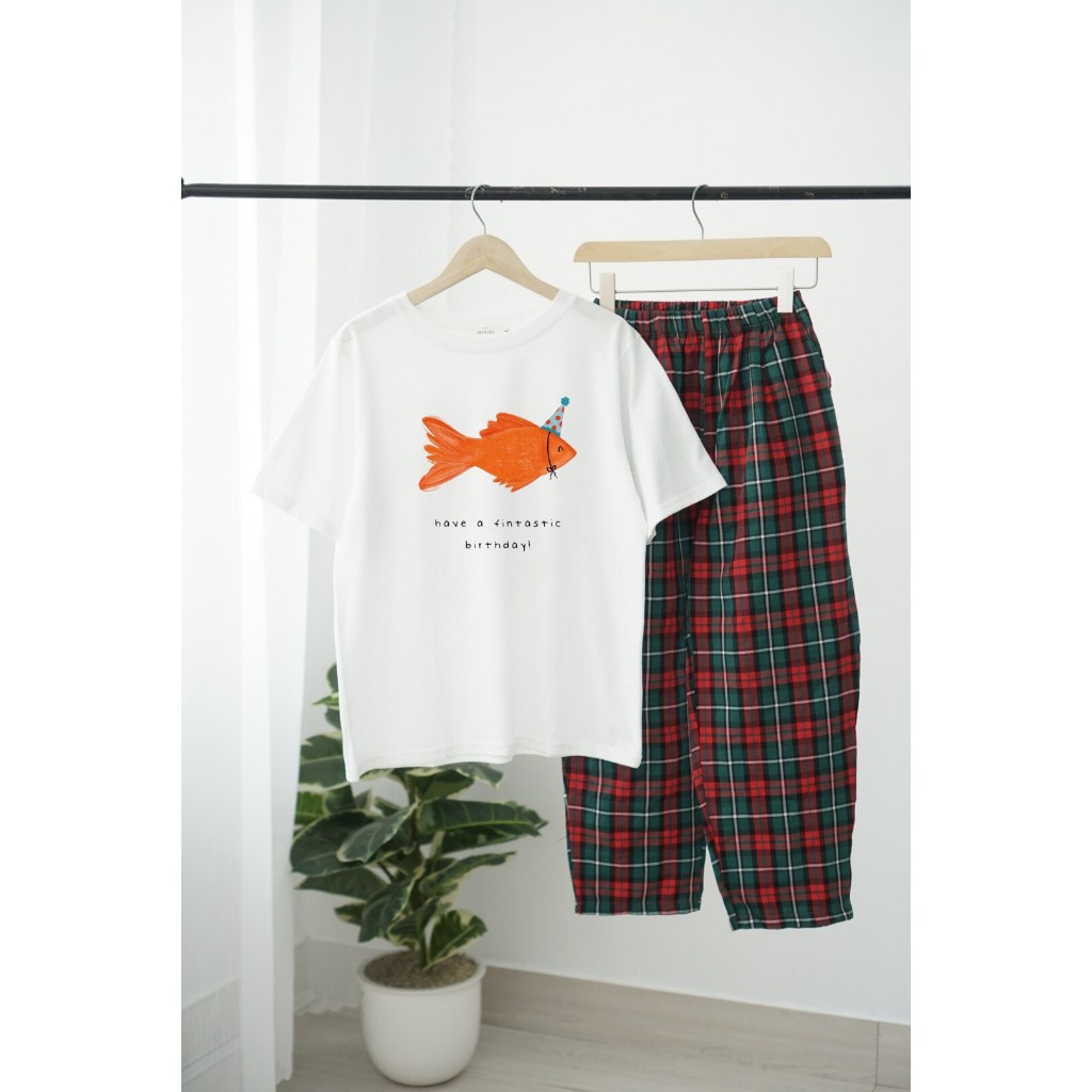Đồ bộ dài mặc nhà cho nữ in hình ngộ nghĩnh- JULY fashion2023, sét bộ mặc nhà quần dài Baggy caro to chất Cotton Đũi mềm
