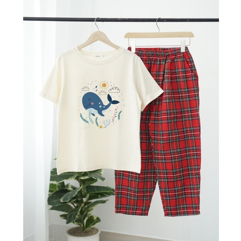 Đồ bộ dài mặc nhà cho nữ in hình ngộ nghĩnh- JULY fashion2023, sét bộ mặc nhà quần dài Baggy caro to chất Cotton Đũi mềm