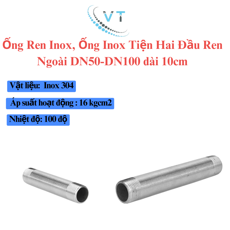 Ống Ren Inox, Ống Inox Tiện Hai Đầu Ren Ngoài - 10cm