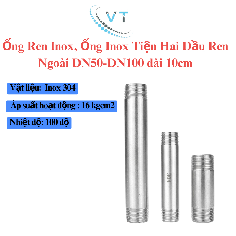 Ống Ren Inox, Ống Inox Tiện Hai Đầu Ren Ngoài - 10cm