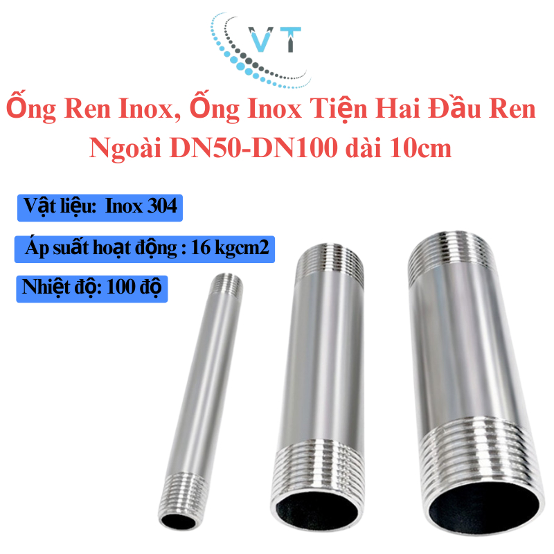 Ống Ren Inox, Ống Inox Tiện Hai Đầu Ren Ngoài - 10cm