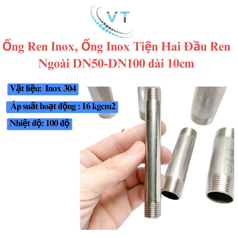 Ống Ren Inox, Ống Inox Tiện Hai Đầu Ren Ngoài - 10cm