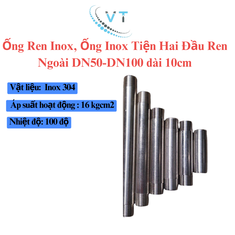 Ống Ren Inox, Ống Inox Tiện Hai Đầu Ren Ngoài - 10cm